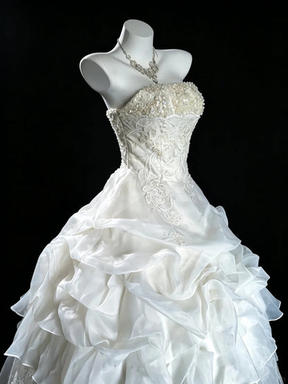 Vintage Wedding Dresses Ball Gown Strapless With Beading Summer Long Wedding Dress N4212