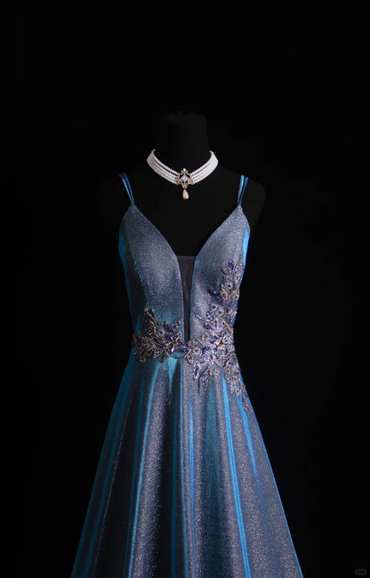 Retro-A-Linien-Kleid mit Spaghettiträgern, marineblau, paillettenbesetzt, langes Ballkleid im Stil der 1950er Jahre, Inspiration für Outfits zum 18. Geburtstag, formelles Kleid N496