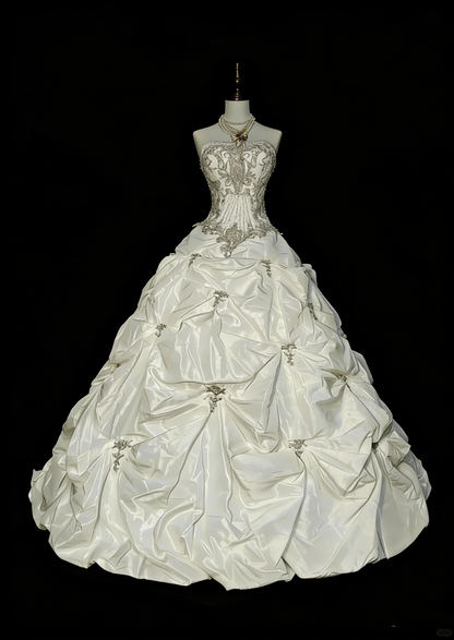 Vintage 80er Jahre Brautkleid Ballkleid trägerlos langes Brautkleid tailliertes Brautkleid N1594