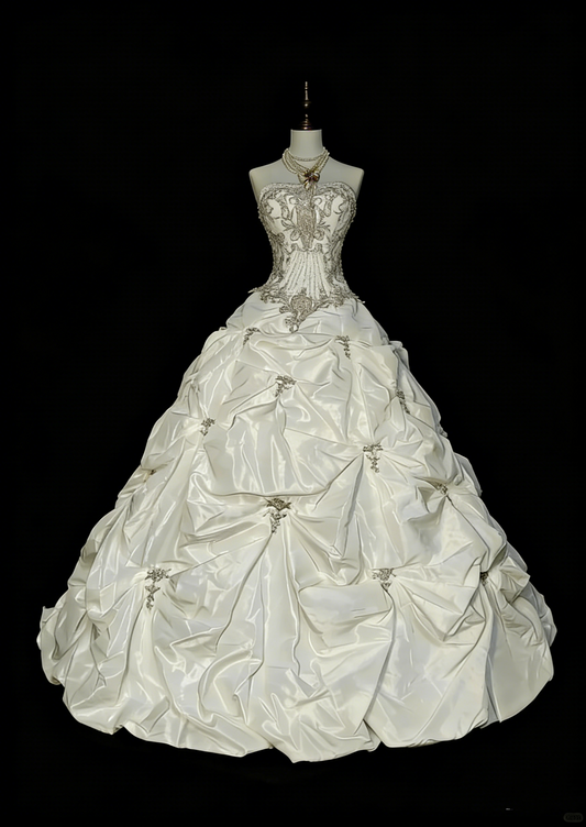 Vintage 80s Wedding Dresses Ball Gown Strapless Long Brides Dress Fitted Bridal Gown N1594