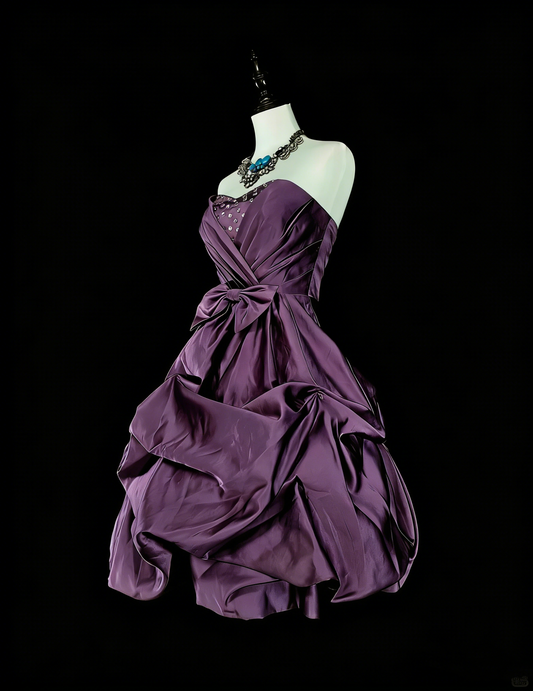 Unique Ball Gown Sweetheart Purple Satin Inspo 2000s Hoco Gowns Short Inspo Homecoming Dresses N1746