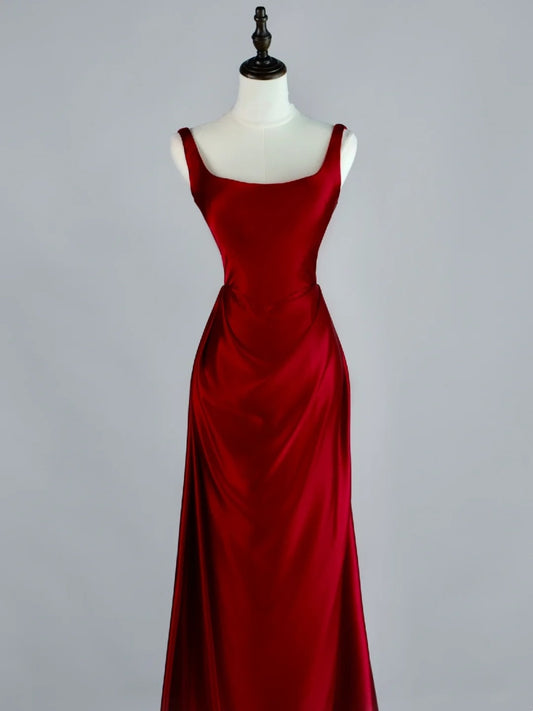 Atemberaubendes, langes Meerjungfrauen-Abendkleid aus burgunderrotem Satin mit eckigem Ausschnitt – Inspiration für Prinzessinnen-Abschlusskleider N1086