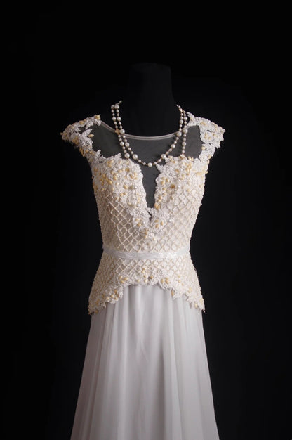 Robe de bal longue blanche en mousseline, coupe trapèze rétro, inspiration pour un 18e anniversaire, robe de soirée N488
