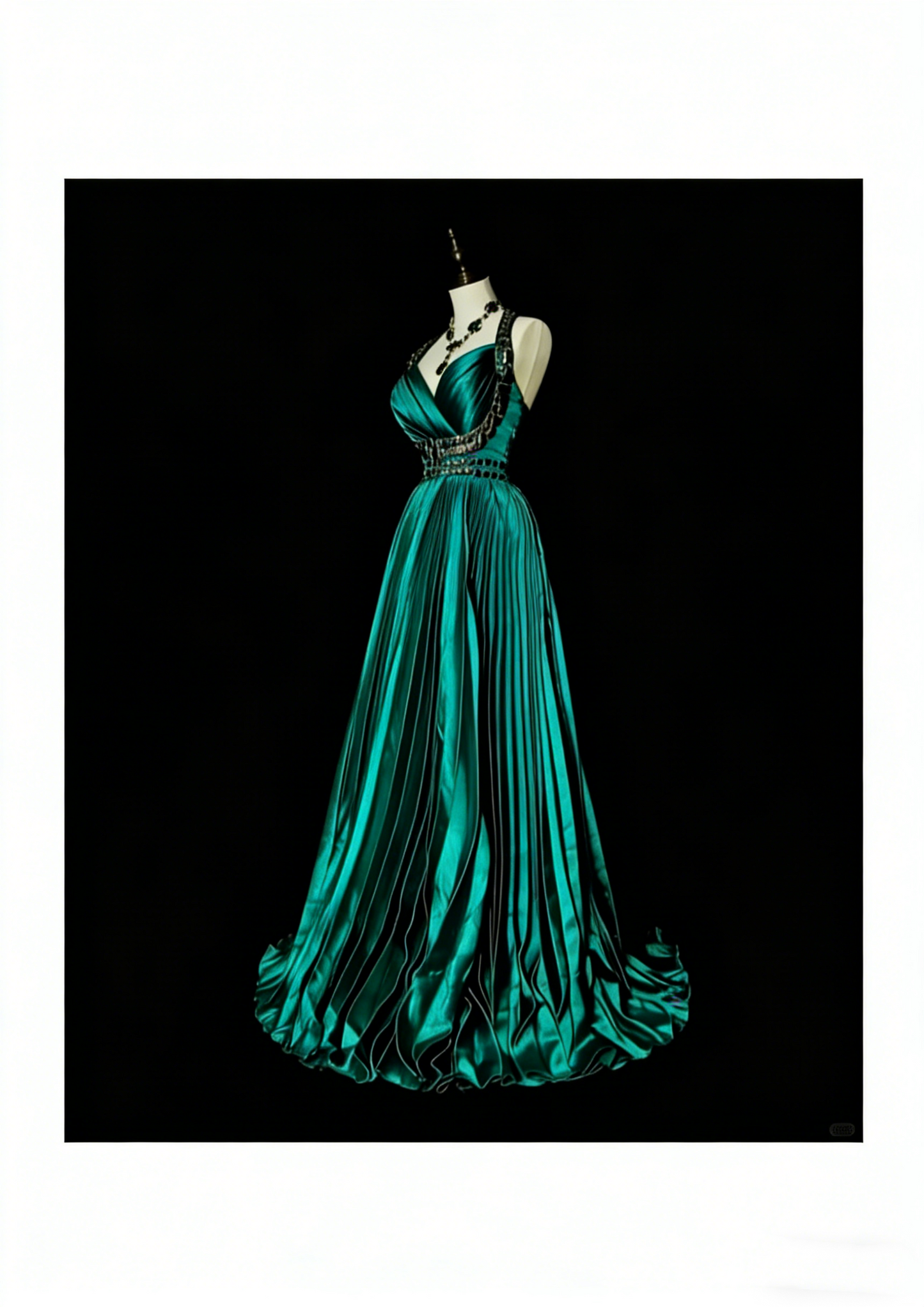 Vintage A-Linien-Neckholder-Abendkleid aus grünem Satin mit Rüschen und Perlenstickerei, ärmellos, 70er-Jahre-Stil, langes formelles Abendkleid N1479