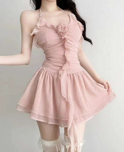 Cute A line Halter Pink Chiffon Ideas For Women Short Birthday Dresses Mini Homecoming Outfits N3398