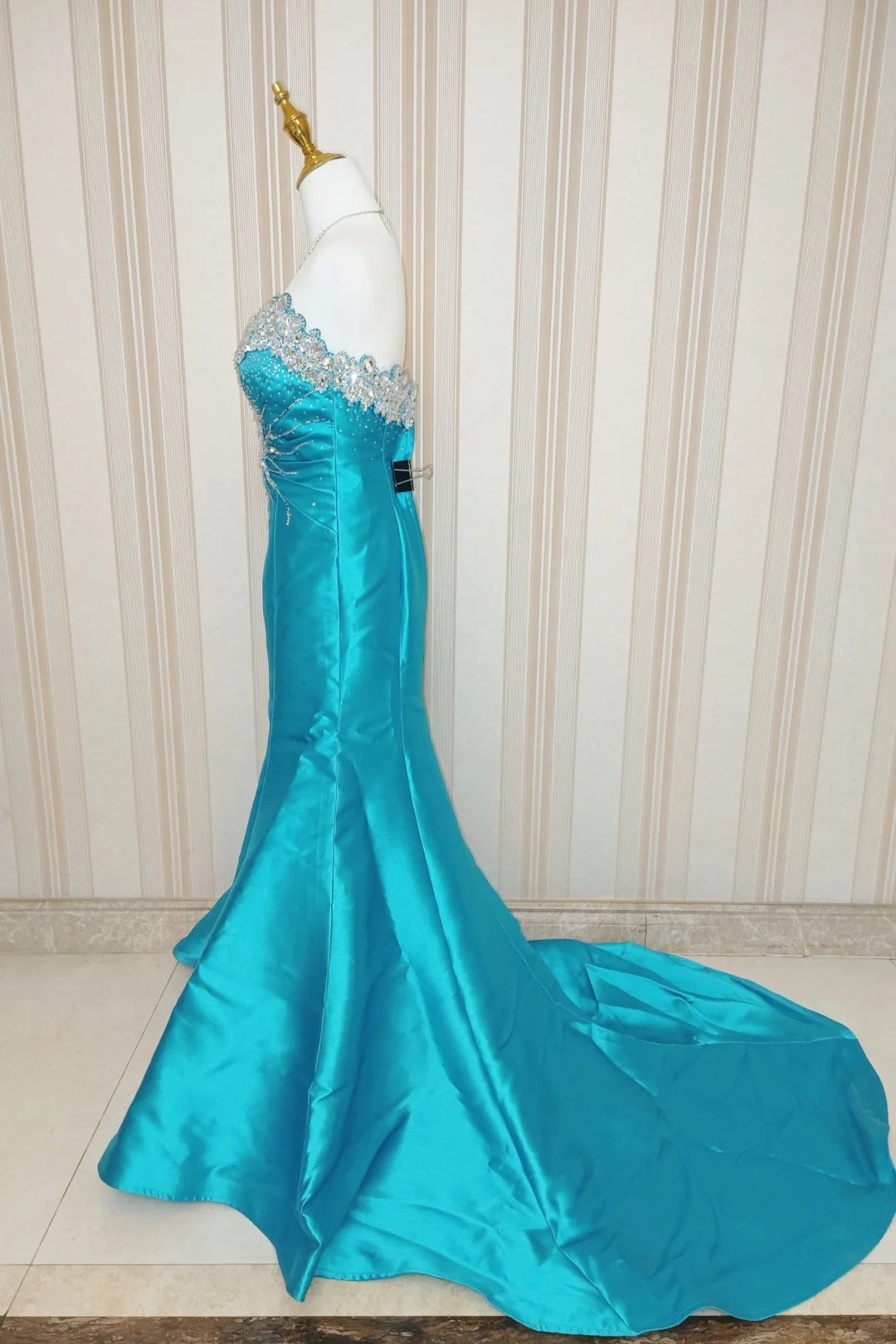 Élégante robe sirène bustier bleue avec perles pour 18e anniversaire, tenue de soirée formelle pour le bal N4185