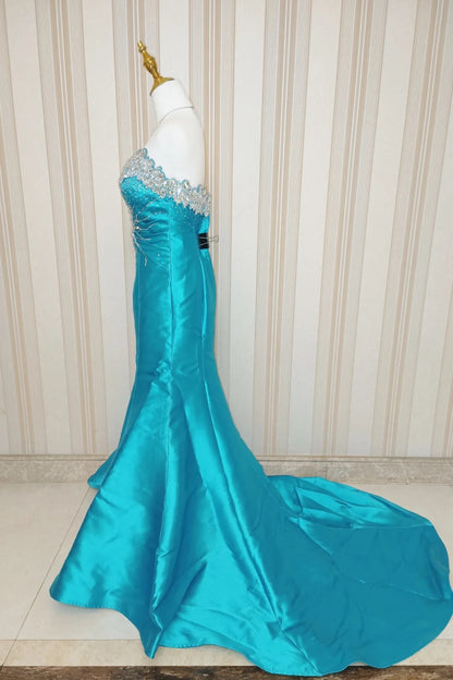 Élégante robe sirène bustier bleue avec perles pour 18e anniversaire, tenue de soirée formelle pour le bal N4185