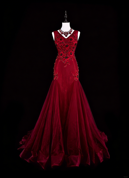 Vintage Prom Dresses Aesthetic 1960s Retro V Neck Mermaid Burgundy Long Party Dress N2146