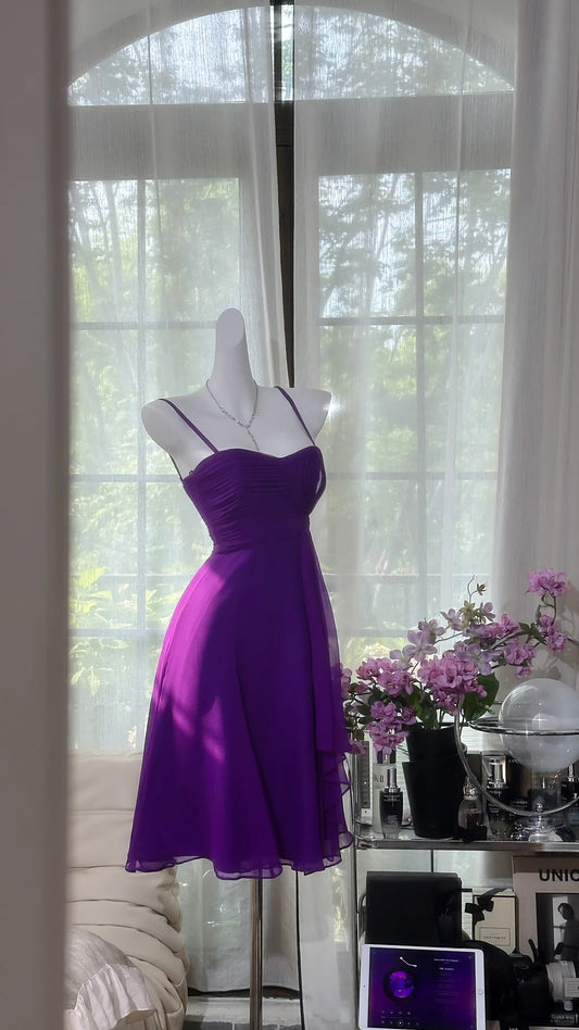 Cute A line Spaghetti Strap Purple Knee Length 16th Birthday Dress Homecoming Outfits N3565
