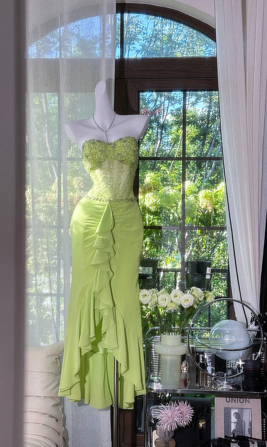 Sparkly Prom Dresses Mermaid Sweetheart Green With Beaded Mid Length Evening Outfits N3544