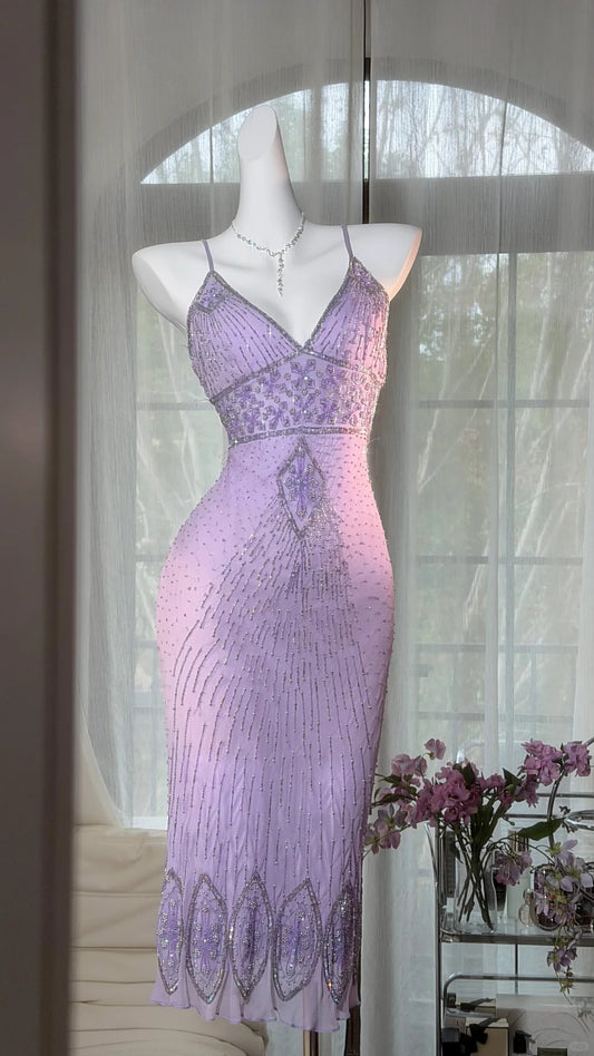 Cute Sheath Spaghetti Strap Lilac Chiffon Ideas For Women Birthday Dress Homecoming Outfits N3533