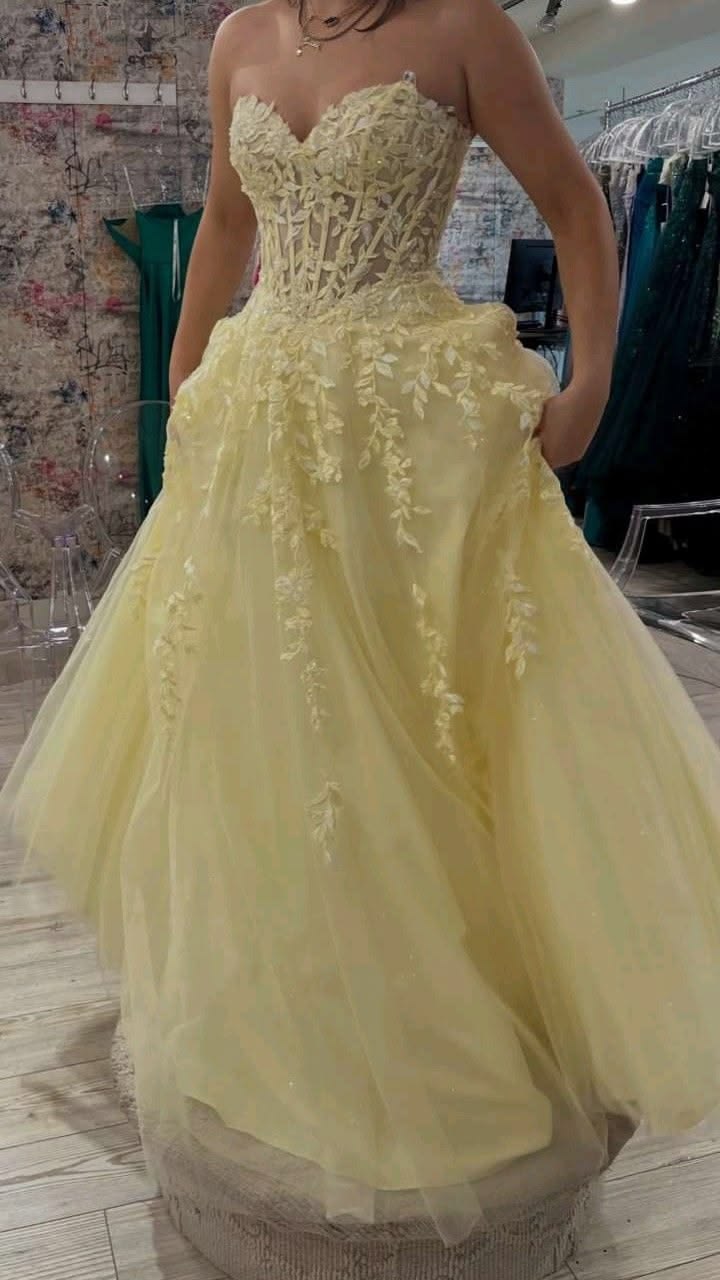 Elegant A Line Sweetheart Yellow Lace Perfection-Formal Goals Nigh Evening Long Prom Dress Party Formal Outfits RB6715