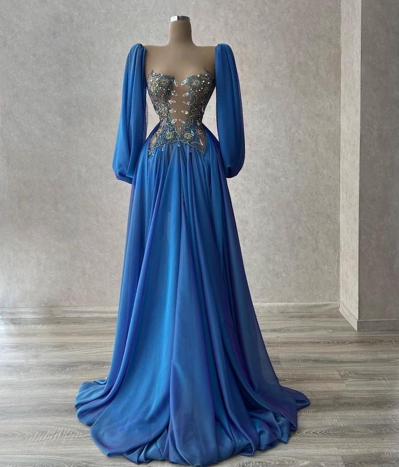 Robes de bal de fin d'année pour lycéennes - Inspiration - Robe de bal bleu roi semi-formelle en mousseline, coupe trapèze, pour adolescentes AB1943