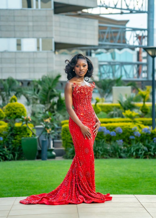 Sparkly Strapless Red Long Party Dress Prom Dresses Sequin Mermaid Bodycon For Black Women N4094