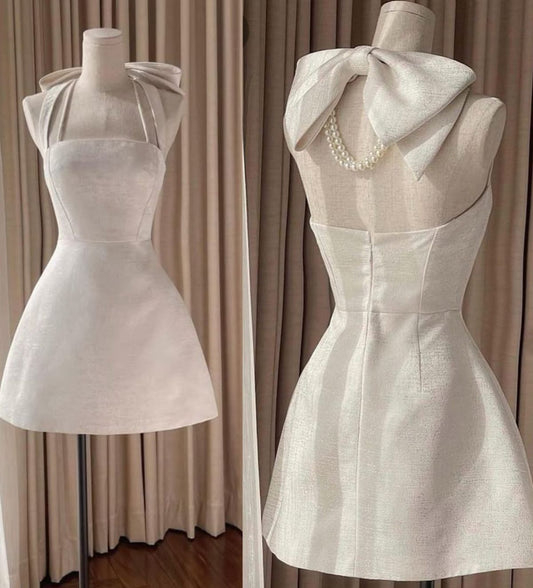 Elegant Fashion A Line Halter Ivory Satin Vestidos de party Girls Inspo Hoco Dress Homecoming Dresses RB4245