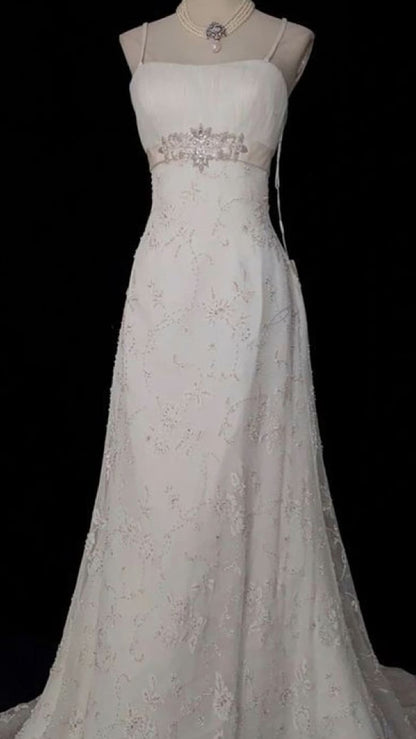 Brautkleider im Retro-Stil der 1950er Jahre: A-Linie, Spaghettiträger, silberne Perlen, Spitze, Petite/Plus Size, für Frühling/Sommer-Hochzeiten, AB1478