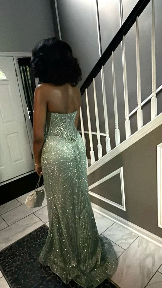 Charming Mermaid Sweetheart Sage Green Sequin For Black Girls People Long Prom Dresses Inspiration Evening Gowns Formal Party Dress N221