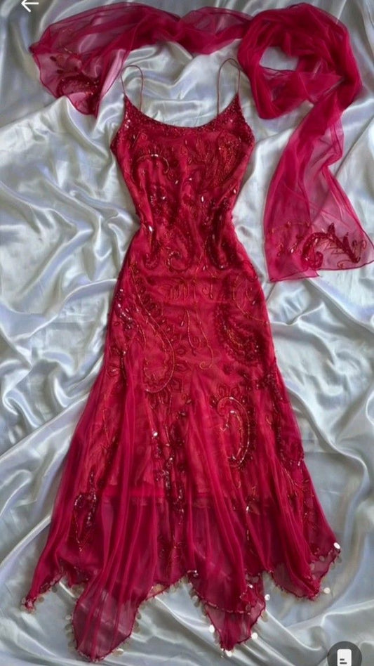 Vintage A-Linien-Abendkleid aus pinkfarbenem Chiffon mit Spaghettiträgern – ein elegantes Design für Teenager, ideal für festliche Anlässe und Partys. AB1187