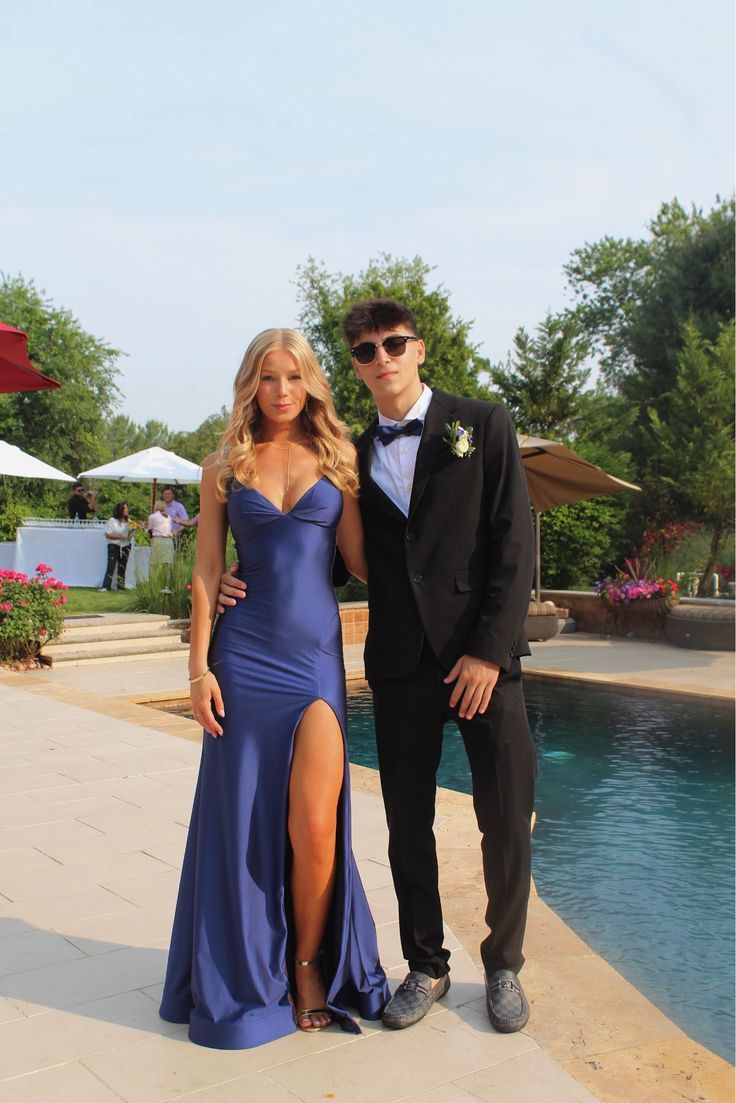 Robe de bal longue sirène bleue élégante avec fente, robe de soirée formelle AB375