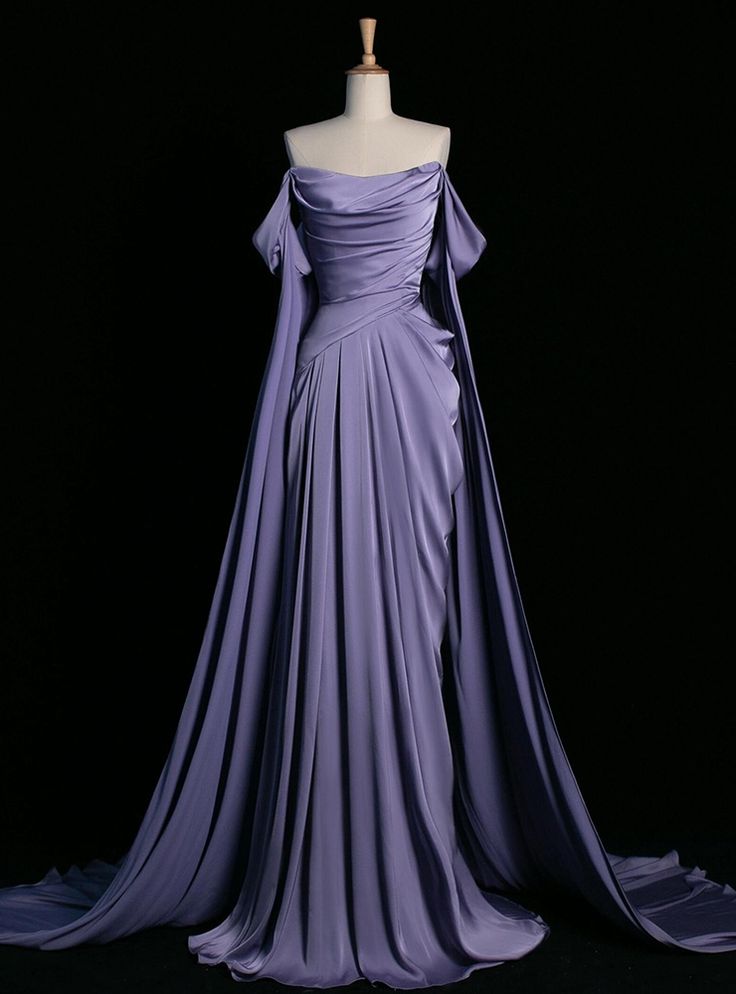 Robe de bal sirène violette à épaules dénudées et plis, modèle AB438