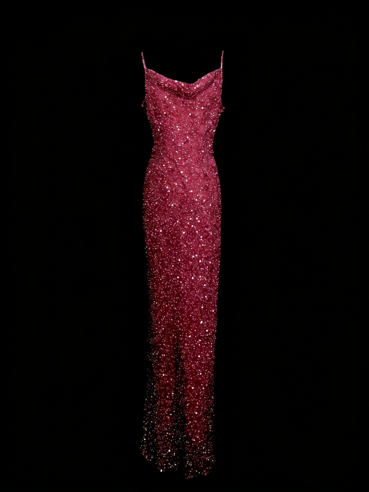 Robe de soirée vintage style sirène à fines bretelles, paillettes, années 80, 70, 90, idéale pour les bals de fin d'année ou les remises de diplômes (N1149)