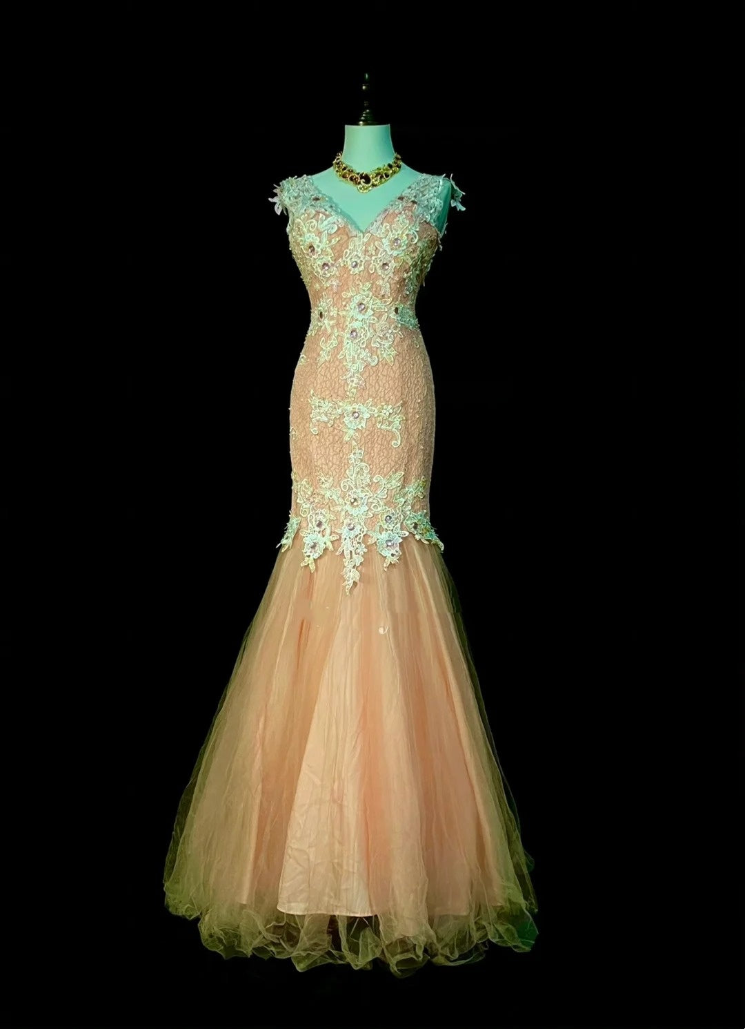 Vintage Mermaid V Neck Pink Tulle With Lace Appliques 2000s Senior Prom Dresses High School Long Formal Dress N1297