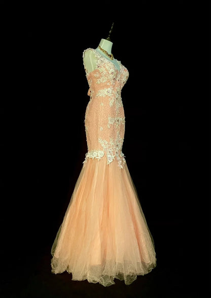 Vintage Mermaid V Neck Pink Tulle With Lace Appliques 2000s Senior Prom Dresses High School Long Formal Dress N1297
