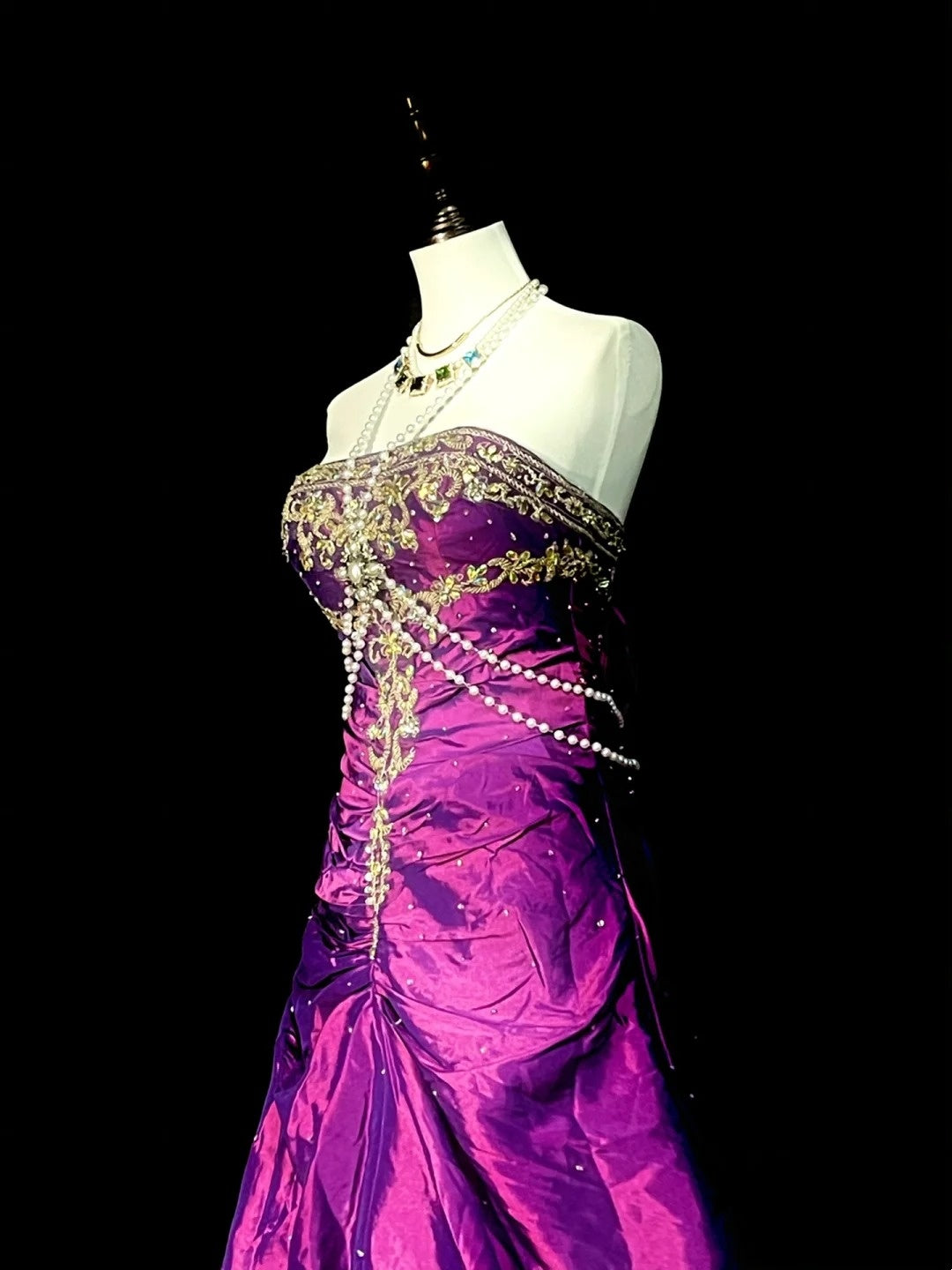 Vintage Mermaid Strapless Grape With Gold Beaded 90s 2000s Senior Prom Dresses High School Long Formal Dress N1299