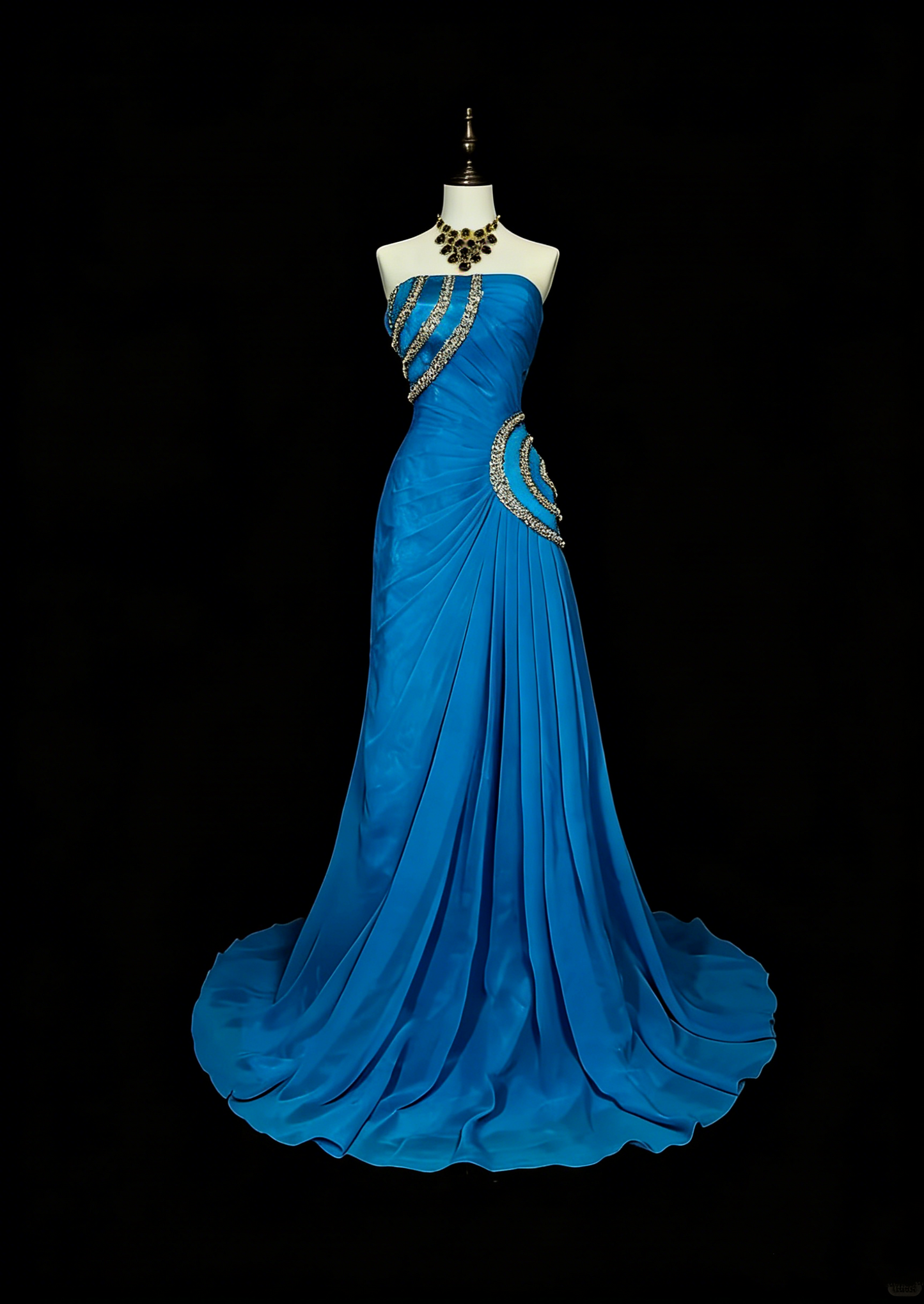 Robe de bal d'été longue, bustier, en mousseline bleue ornée de perles, style sirène vintage, N1423