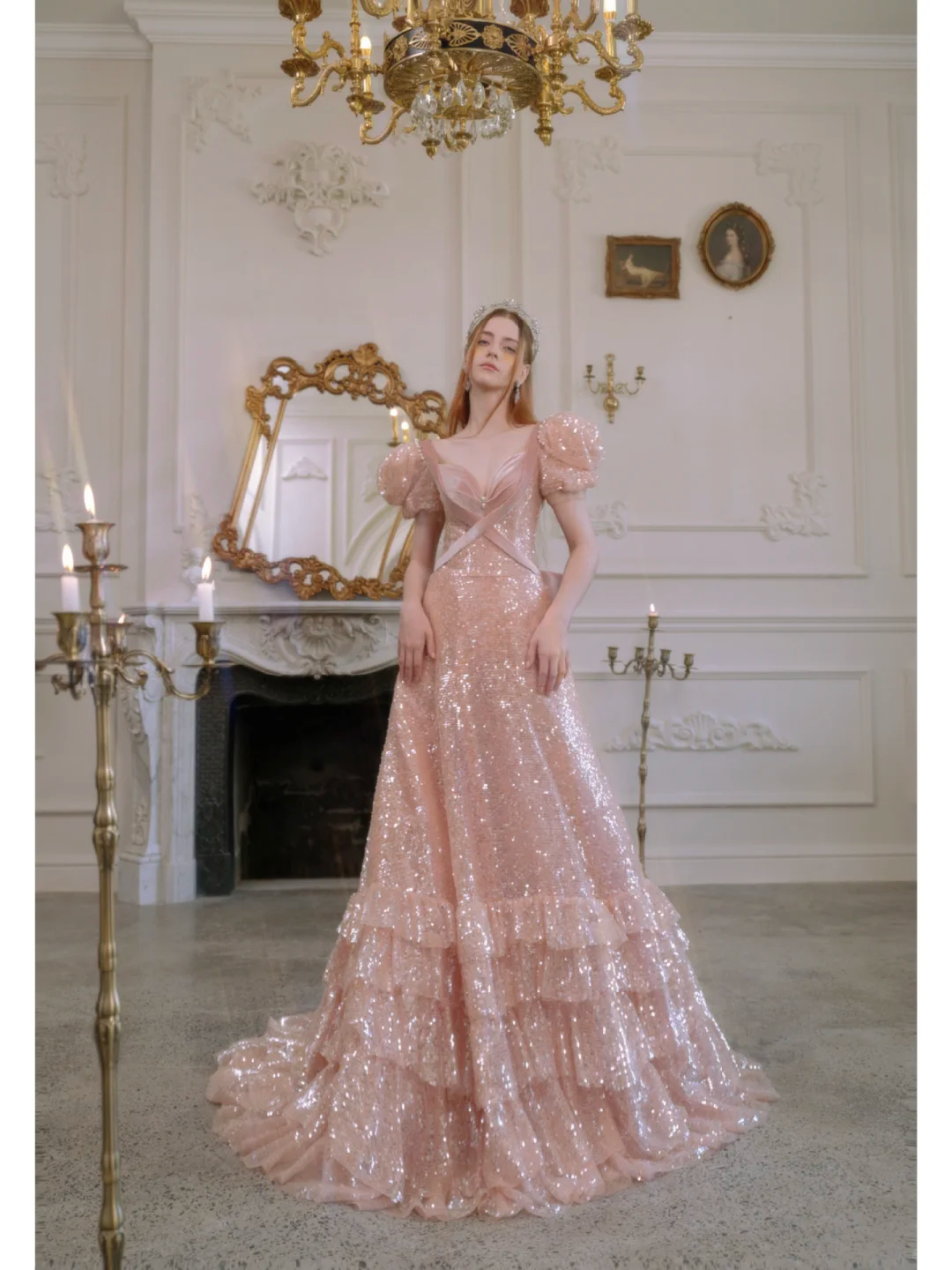 Retro-A-Linien-Abendkleid aus rosafarbenem Samt mit Pailletten – ein beeindruckendes Outfit für den 18. Geburtstag (R1870)