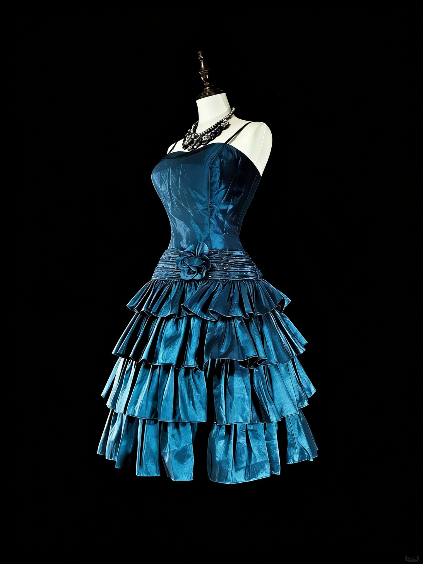Vintage-Ballkleid mit Spaghettiträgern, blau, kurz, Inspiration für Homecoming-Kleider der 2000er Jahre, N1613