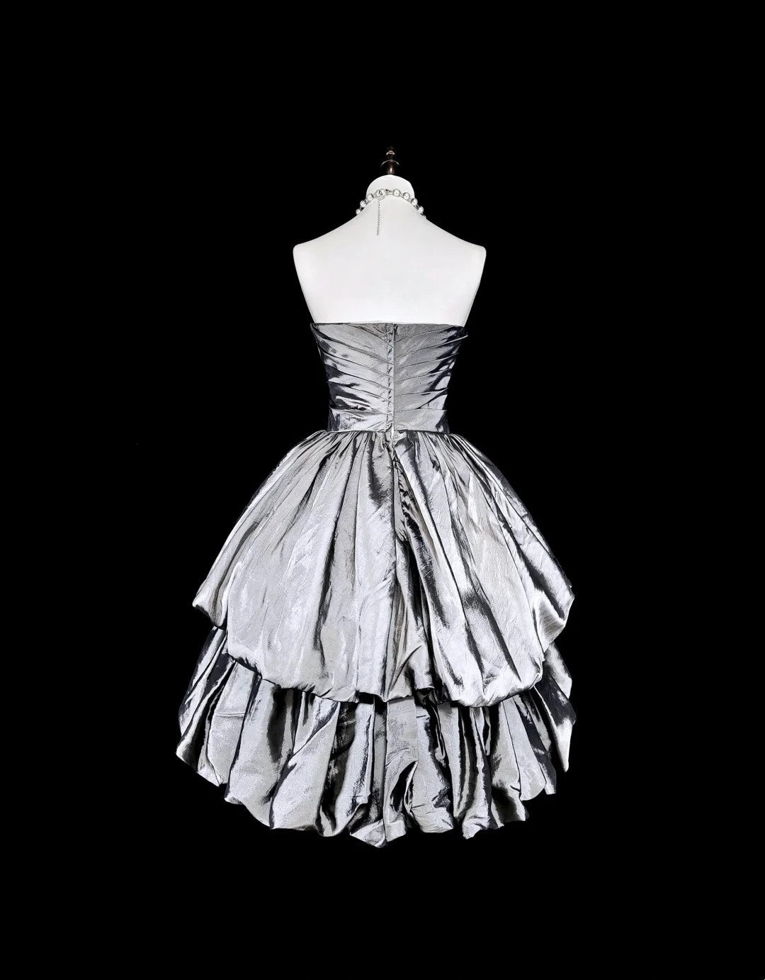 Robe de bal vintage bustier en taffetas gris argenté, courte, inspiration années 2000, robes de bal de promo, robe de soirée N1612