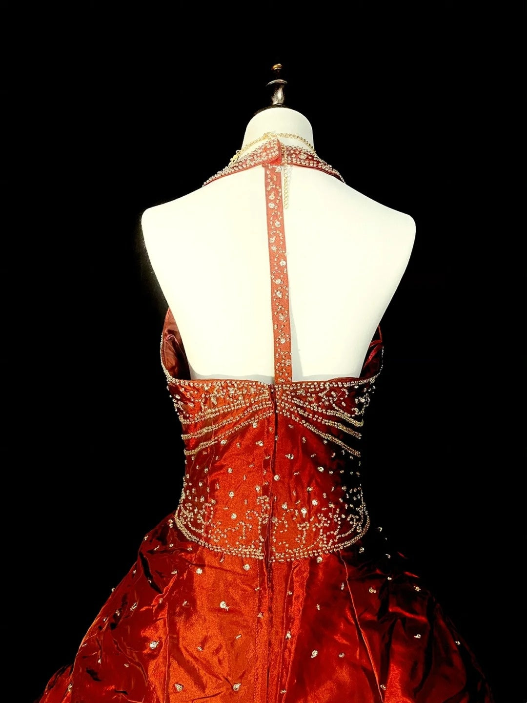 Prinzessinnen-Ballkleid, Neckholder, Taft, gerafft, orange, formelles College-Outfit, Abschlussballkleid für Teenager N1366