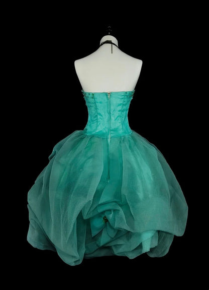 Robe de bal bustier unique en tulle vert, inspiration années 2000, robes de bal courtes, inspiration robes de soirée N1367