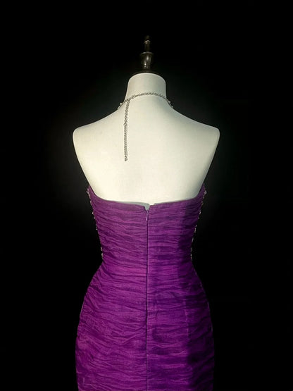 Vintage Mermaid Strapless Purple Tulle With Beaded 90s 2000s Senior Prom Dresses High School Long Formal Dress N1302
