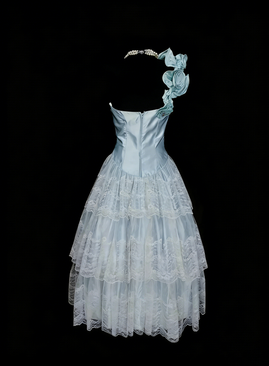 Unique Ball Gown One Shoulder Light Sky Blue Tulle Inspo 2000s Hoco Gowns Inspo Homecoming Dresses N1441