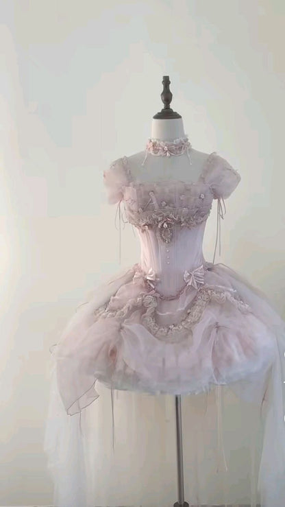 Cute Ball Gown Square Neck Pink Short With Sleeves Homecoming Dress Inspo Ideas Mini Party Dresses RB6850