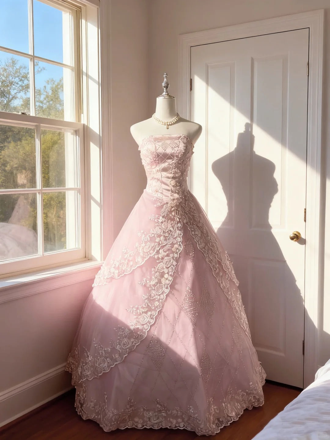 Elegantes Ballkleid Trägerlos Rosa Tüll Quince Kleid Voluminöses langes Sweet 16 Quinceanera Kleid Vestido de princesa RB4492