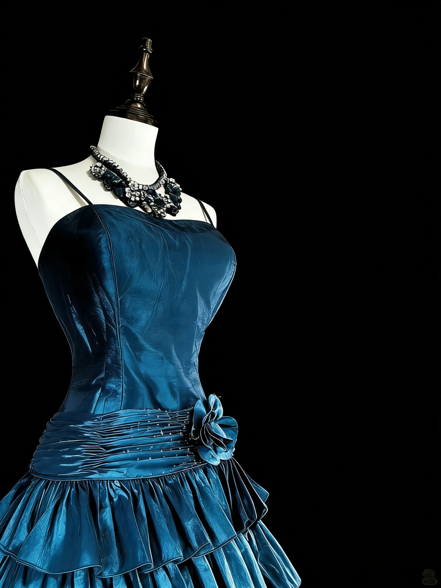 Vintage-Ballkleid mit Spaghettiträgern, blau, kurz, Inspiration für Homecoming-Kleider der 2000er Jahre, N1613