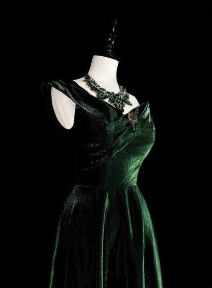 Vintage A-Linien-Kleid aus dunkelgrünem Samt mit Rüschen und herzförmigem Ausschnitt für Highschool-Schülerinnen, Teenager, Abschlussballkleid, langes Abschlusskleid N1672