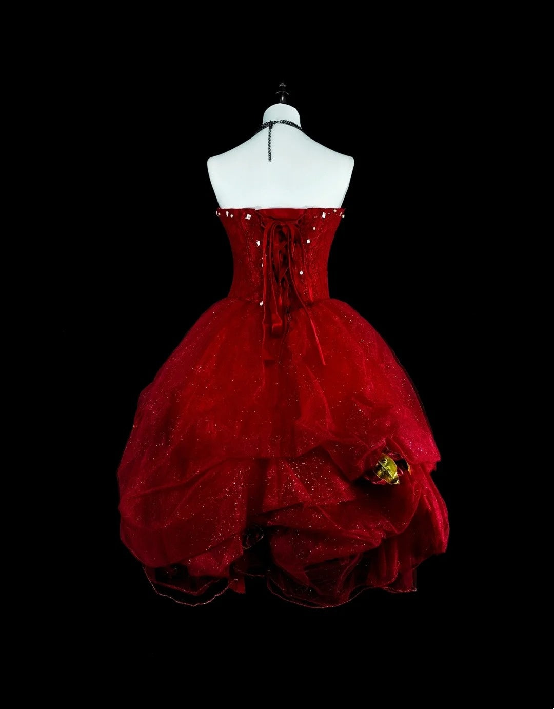 Jolie robe de bal bustier en tulle bordeaux avec appliqués 3D, robes courtes de bal de promo N2384