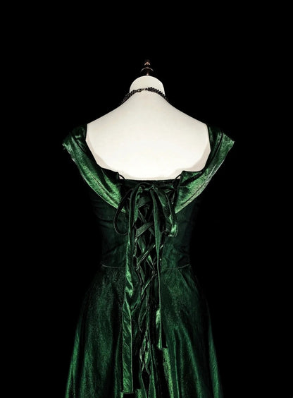 Vintage A-Linien-Kleid aus dunkelgrünem Samt mit Rüschen und herzförmigem Ausschnitt für Highschool-Schülerinnen, Teenager, Abschlussballkleid, langes Abschlusskleid N1672