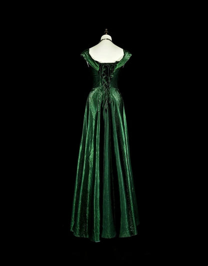Vintage A-Linien-Kleid aus dunkelgrünem Samt mit Rüschen und herzförmigem Ausschnitt für Highschool-Schülerinnen, Teenager, Abschlussballkleid, langes Abschlusskleid N1672