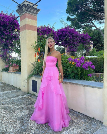 Robe de bal rose fuchsia bustier en organza, modèle AB397