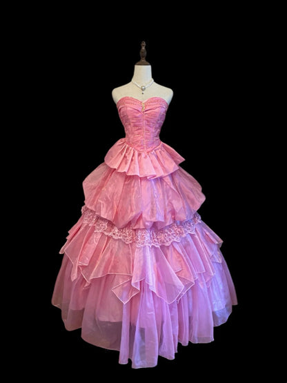 Princess Ball Gown Sweetheart Pink Long Lace Sweet 16 Dresses Seventeen Quince Dress RB4014