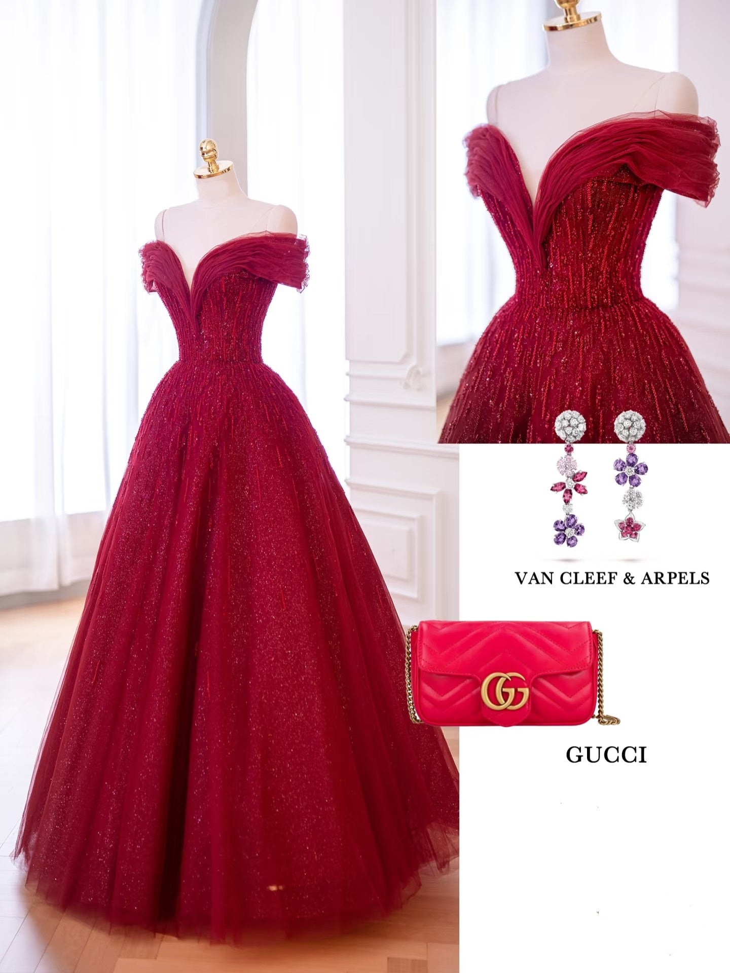 Glänzendes Ballkleid aus rotem Tüll mit Perlen, schulterfrei, für Damen, Partykleider, lange formelle Ballkleider, Kleid zum 22. Geburtstag AB1328