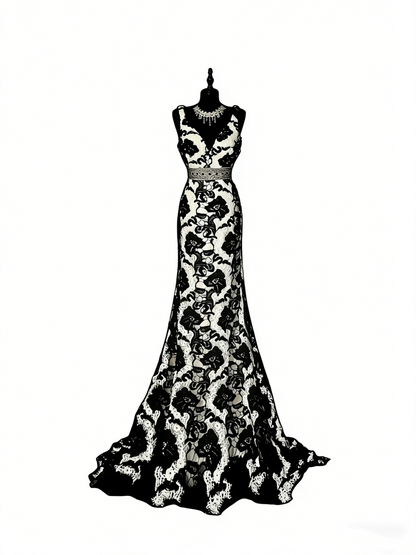 Robe de bal longue sirène à col en V en satin noir à fleurs, style modeste, pour adolescentes (N1188)