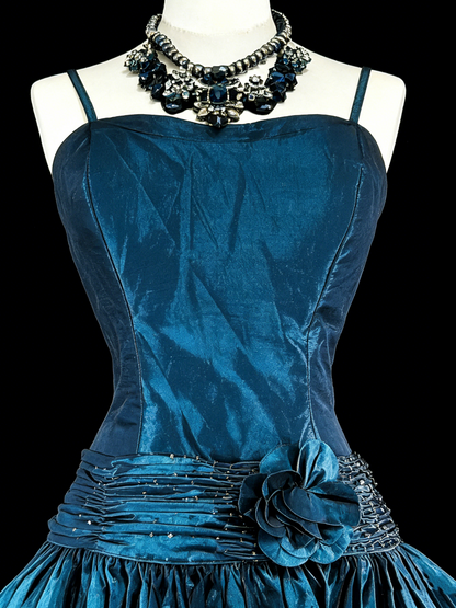 Vintage-Ballkleid mit Spaghettiträgern, blau, kurz, Inspiration für Homecoming-Kleider der 2000er Jahre, N1613