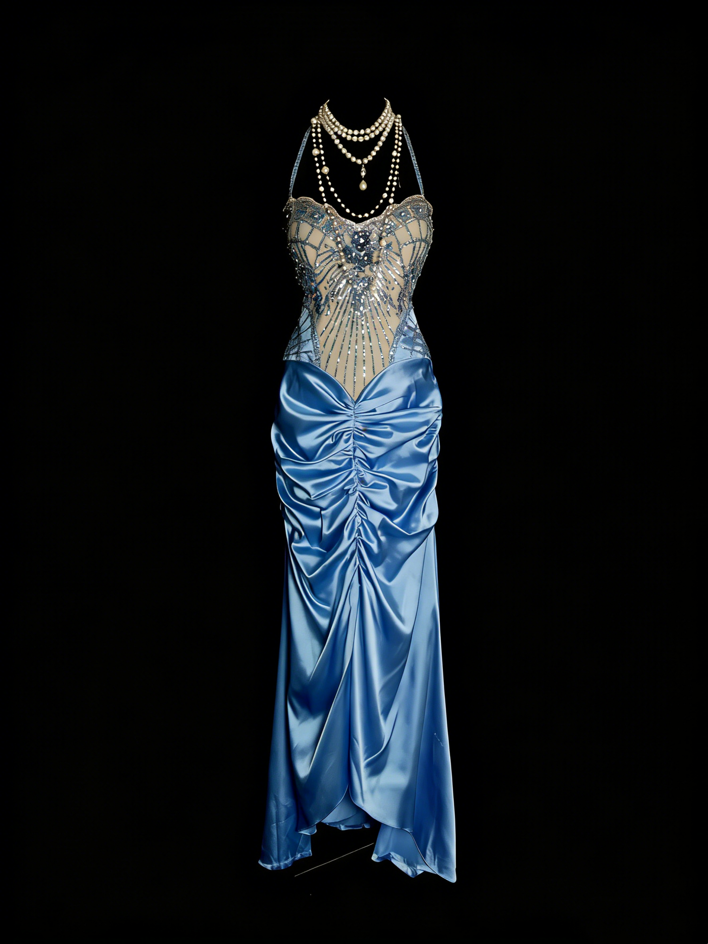 Vintage Abschlussballkleider Ästhetisch 1960er Jahre Retro Neckholder Meerjungfrau Perlen Lang Partykleid N2144
