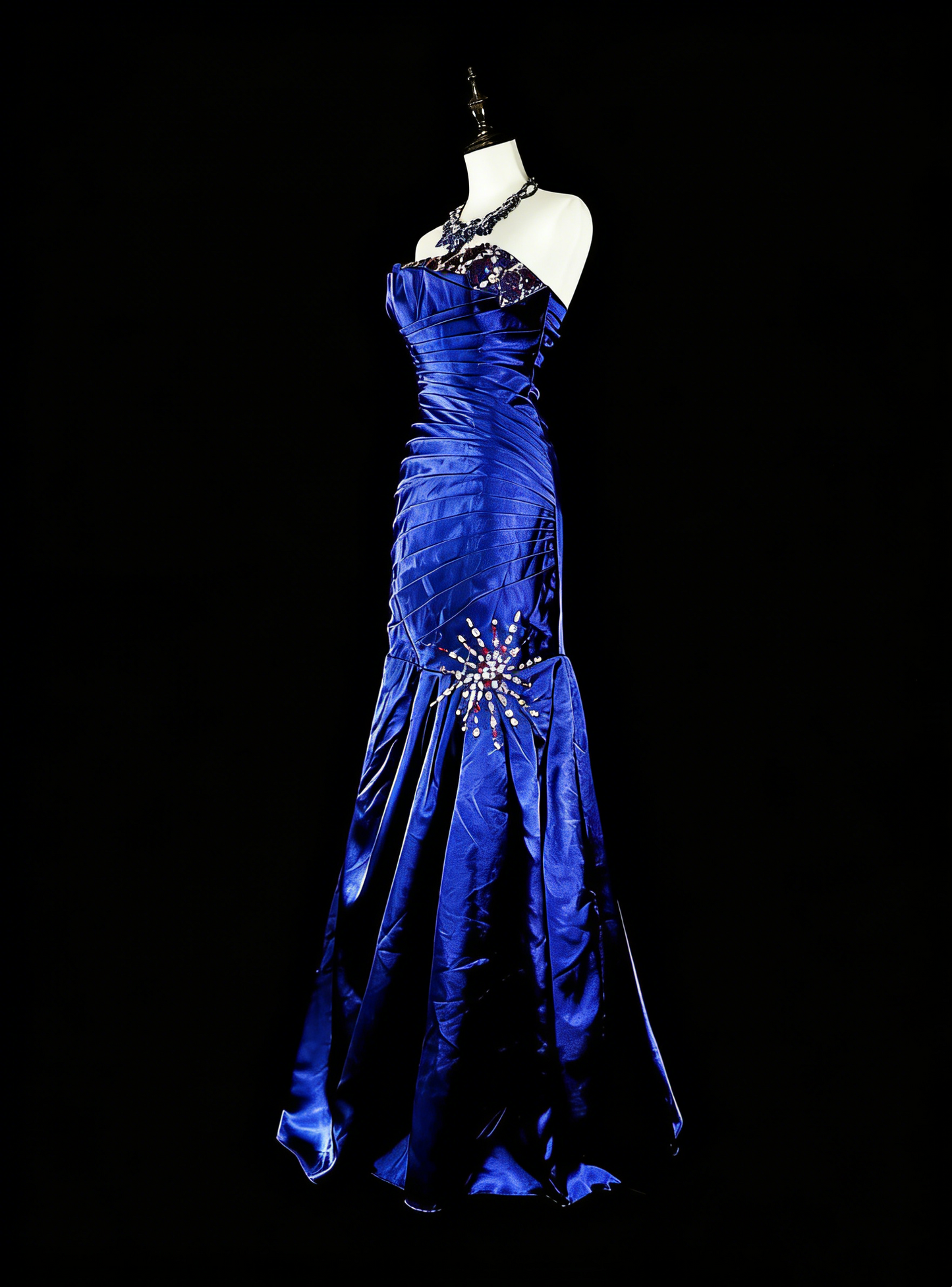 Vintage-Abendkleider, ästhetisches Meerjungfrauen-Trägerloses königsblaues Perlenkleid, klassisches Inspirations-Partykleid N2005